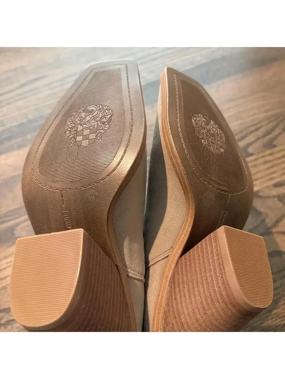 New Vince Camuto Ackella Taupe Suede Heeled Booties Size 6